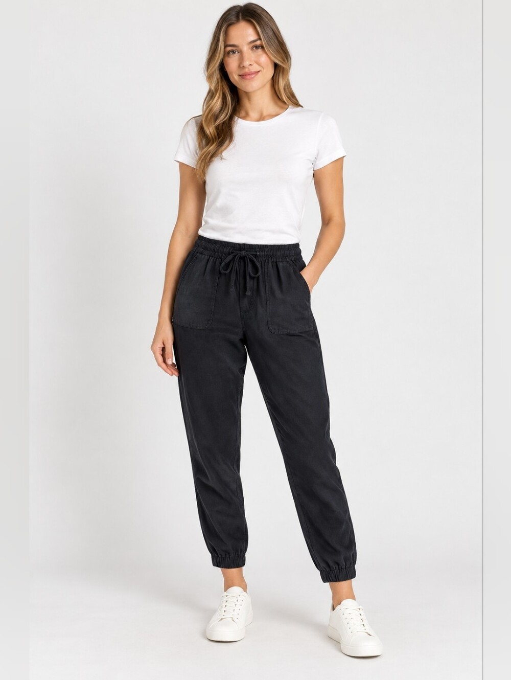 Tahari Black Rayon Drawstring Jogger Pants